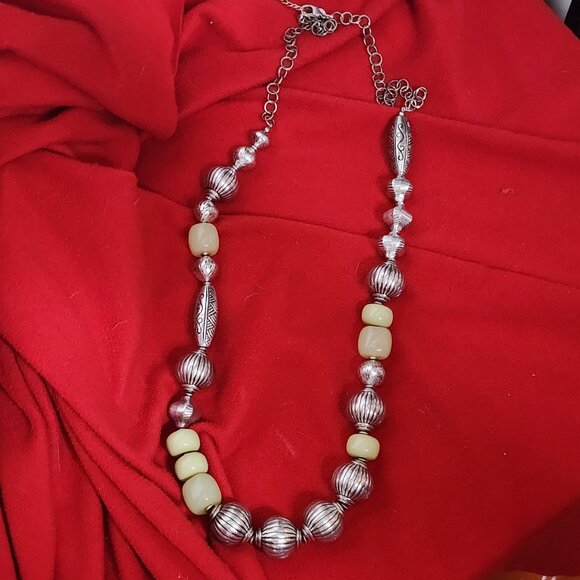 Chico's Vintage Chunky Lime and Silver Tone Beaded 39" Necklace with 5" Extender - Picture 12 of 16